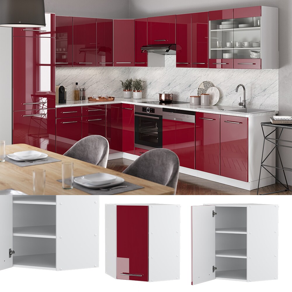 VICCO Eck Hängeschrank 57 cm Bordeaux Hochglanz Küchenschrank Hängeschrank Küchenzeile Fame-Line
