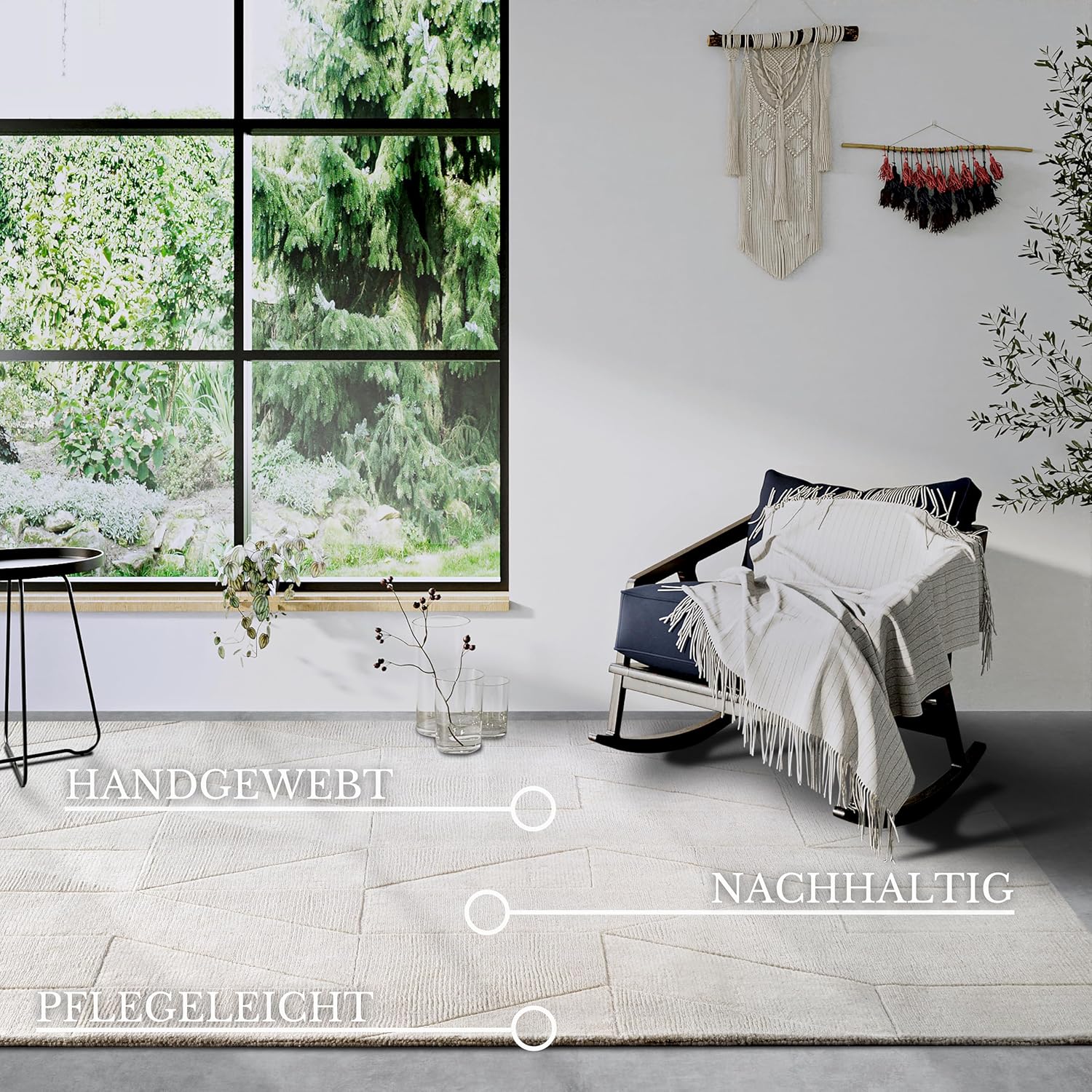 Villeroy & Boch Wollteppich Ursule - Natur Wohnzimmerteppich - Handgewebt & Natürlich - Boho Teppich Wolle für Wohnzimmer, Schlafzimmer, Esszimmer, Flur, Küche – Creme, 120x170 cm