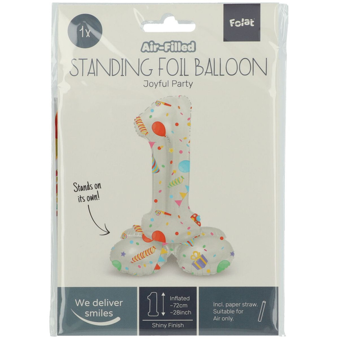 Folienballon - 1 - selbststehend - Joyful - weiß/bunt - ca. 72 cm hoch