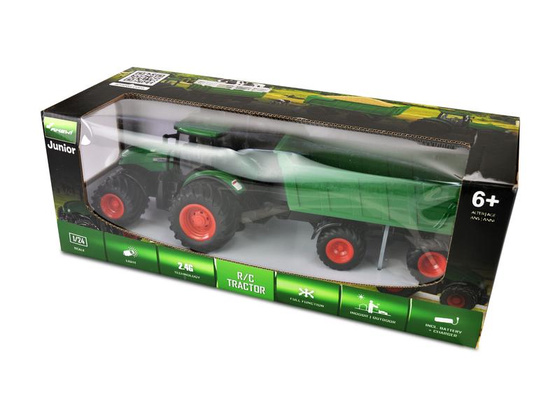 Amewi Traktor mit Kippanhänger, Grün 1:24, RTR Ferngesteuerter Traktor mit Licht und Sound