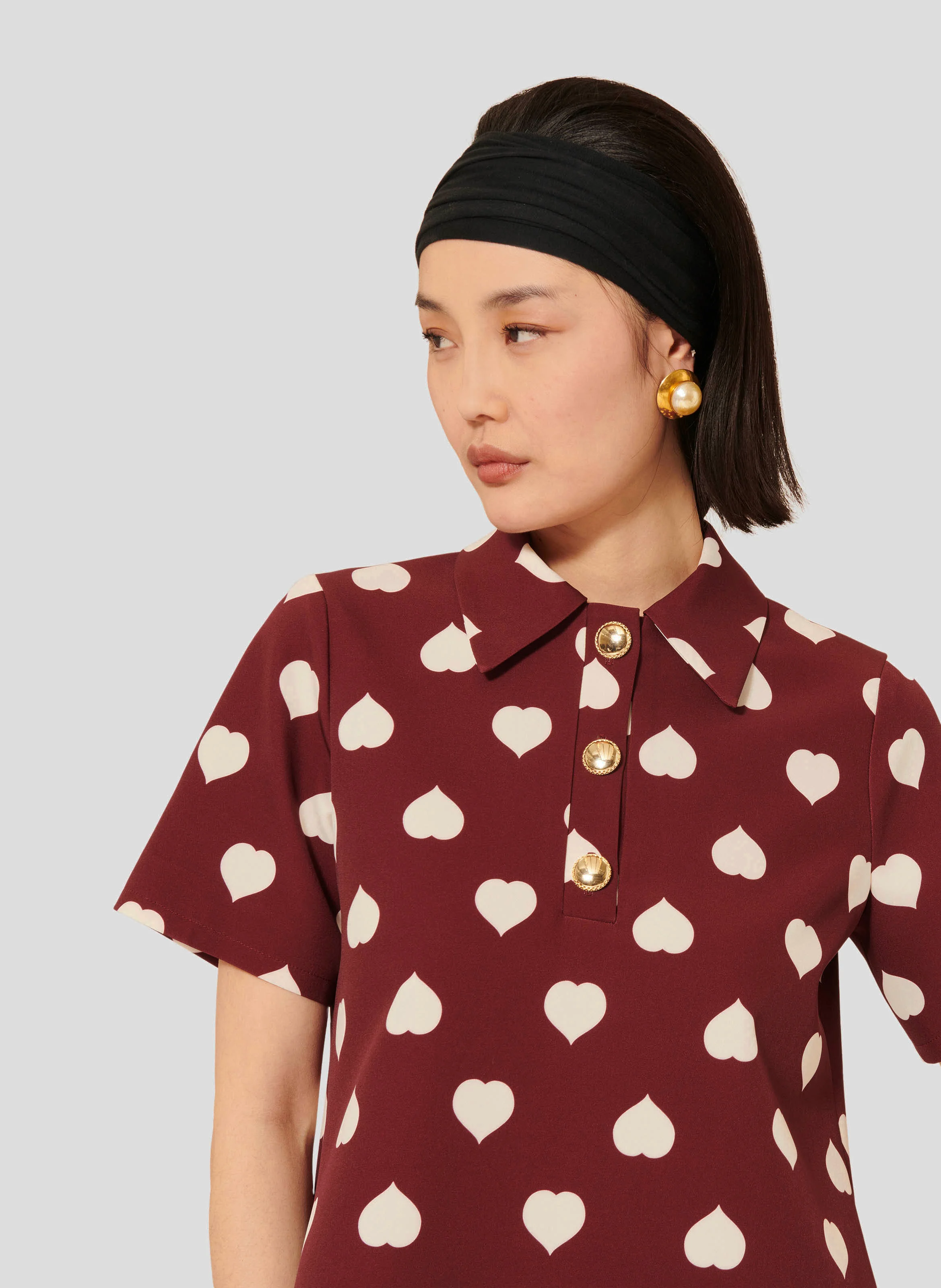 TANIA - Top col polo imprimé | Rouge