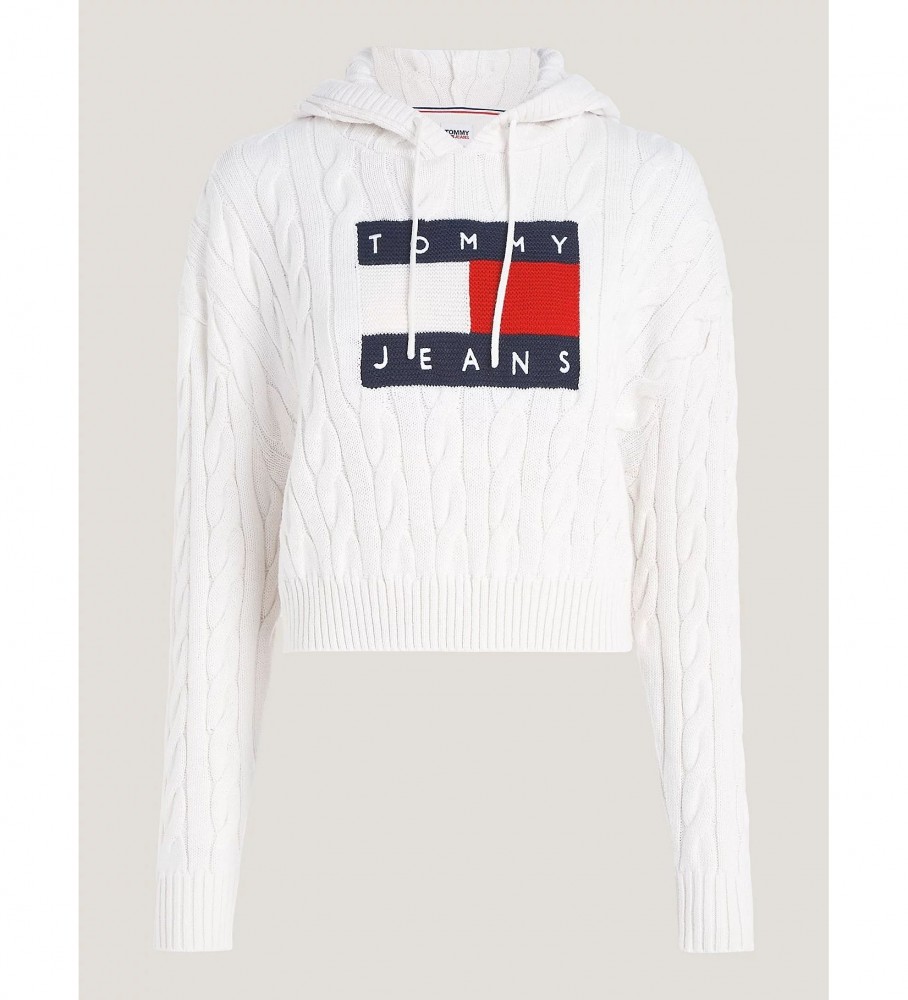 Moletom com capuz Tommy Jeans Cable Knit, branco
