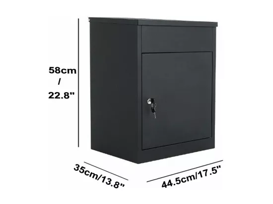 Boite à Colis/Boite aux lettres Acier Galvanisé avec rabat de sécurité,Serrure à Cylindre,Usage domestique Courrier Paquet école-44.5x35x58cm,Noir