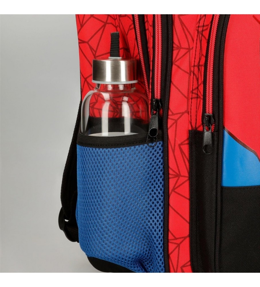 Mochila Joumma Bags Homem-Aranha com Duas Rodas e Protetor, Dois Compartimentos, Vermelha - 32x45x21cm -