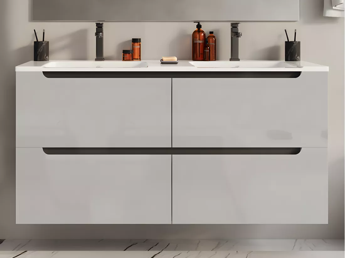 Meuble sous vasque suspendu - Blanc - L120 x H57 cm - SELITA