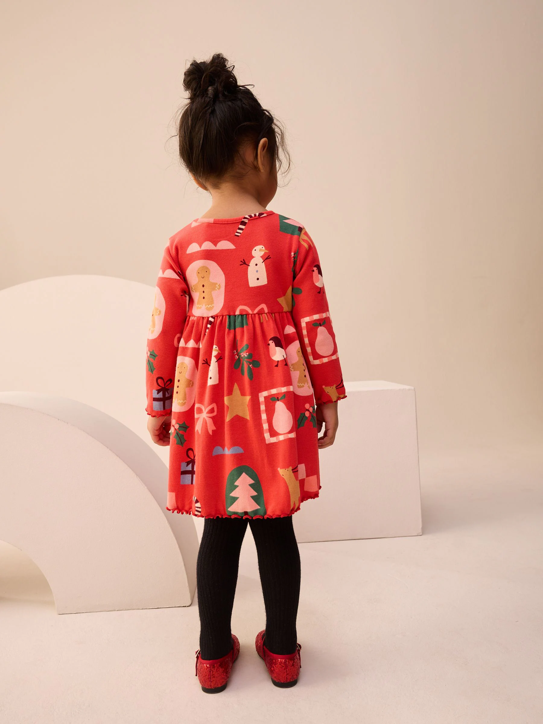 Rood - Kerstjurk met lange mouwen (3mnd-7jr)