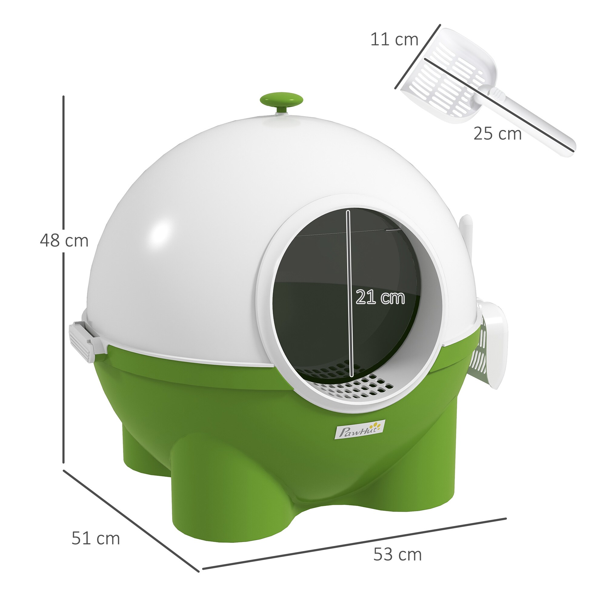 PawHut Katzentoilette mit Schaufel grün, weiß 53L x 51B x 48H cm