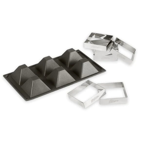 Moule silicone 6 pyramides+ 6 cadres à tartelettes Patisse
