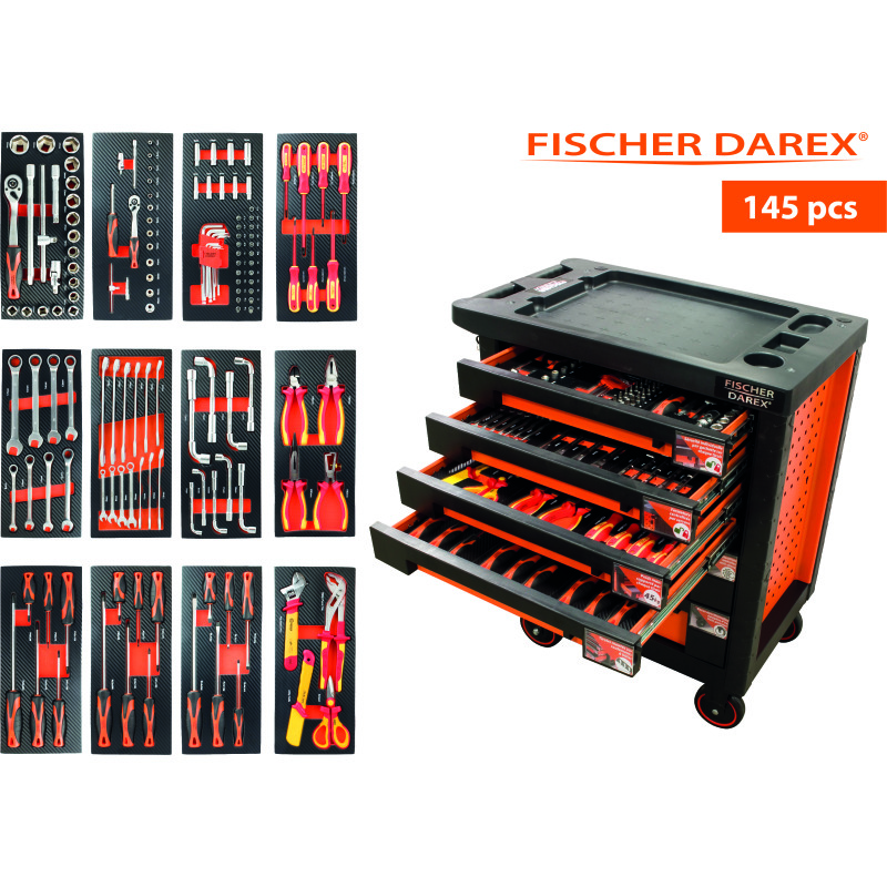 Servante équipée de 145 outils avec 12 modules