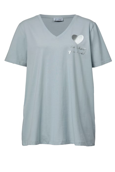 T-Shirt, Silberherz, V-Ausschnitt, Halbarm