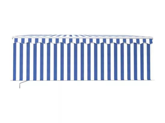 Auvent manuel rétractable avec store et LED 4,5x3 m Bleu blanc