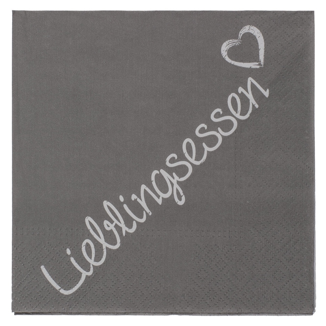 20 Servietten - Lieblingsessen - ca. 33 x 33 cm - grau