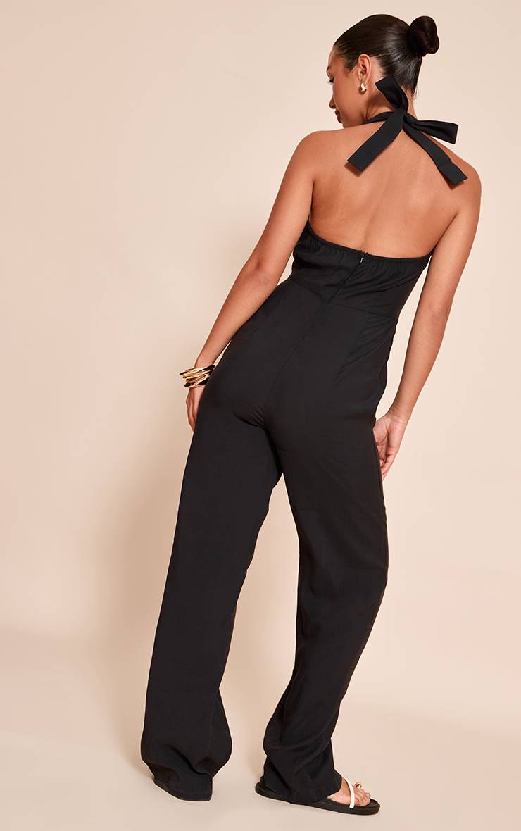 Noir Combinaison-pantalon Texturée Tissée À Col Licou