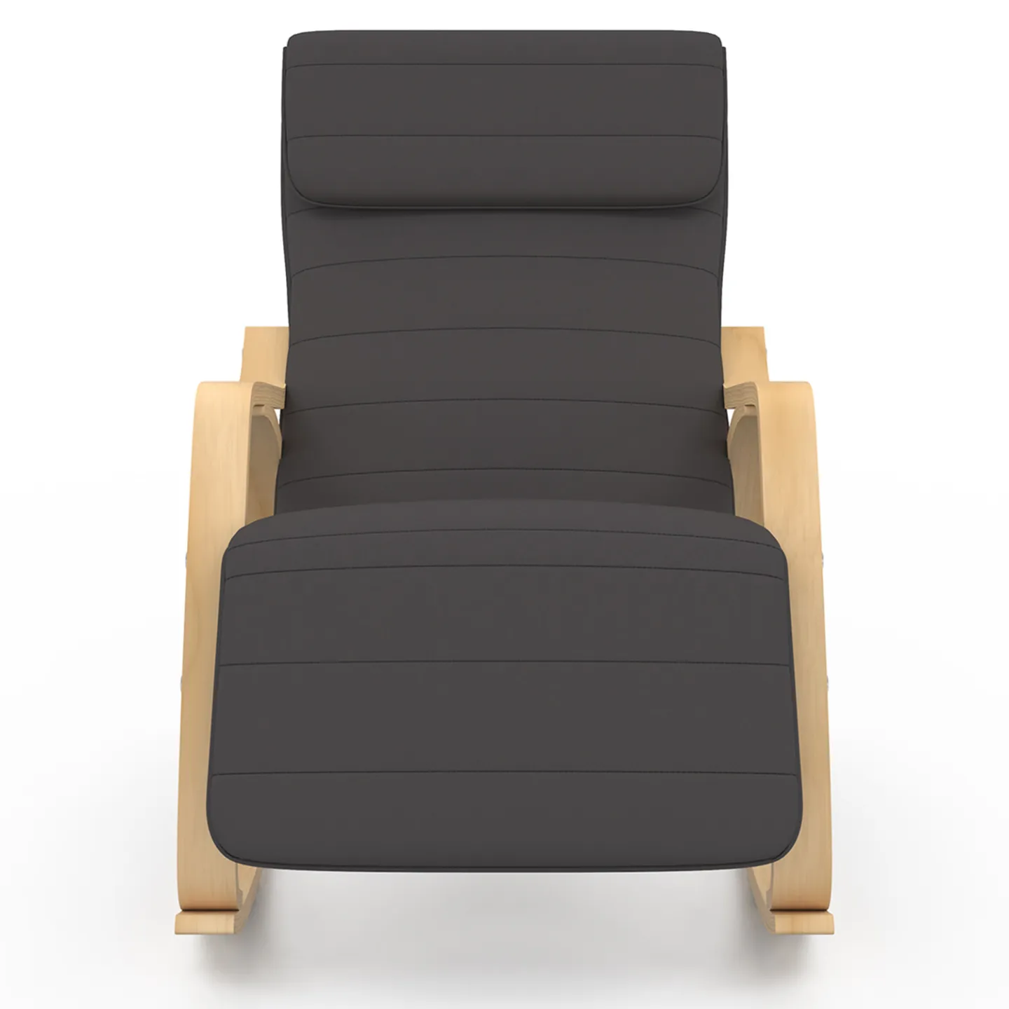 Fauteuil à bascule NILS, rocking chair avec repose pied en bois façon hêtre et coussin tissu gris