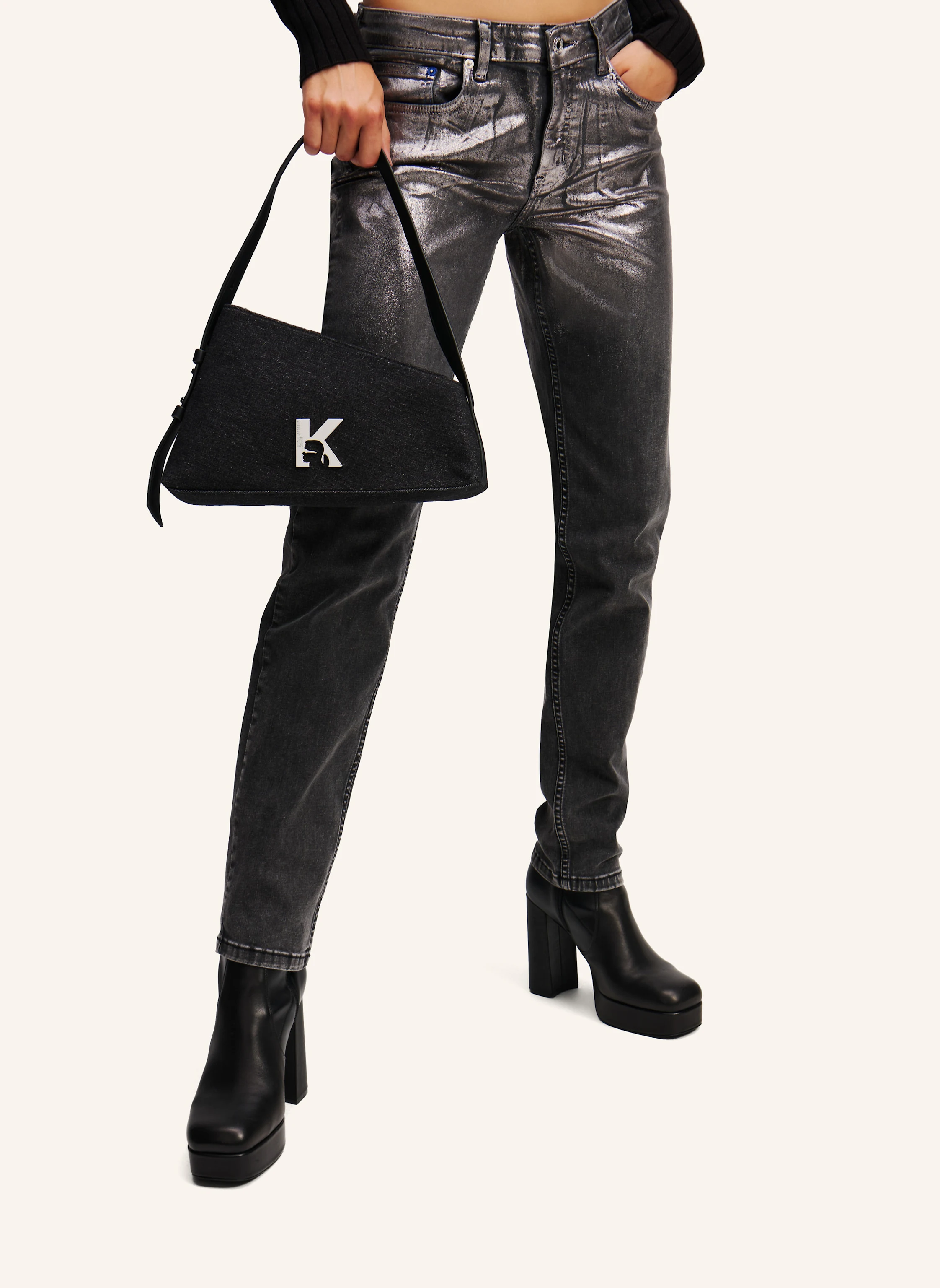 KARL LAGERFELD JEANS GEO DENIM SHOULDER BAG