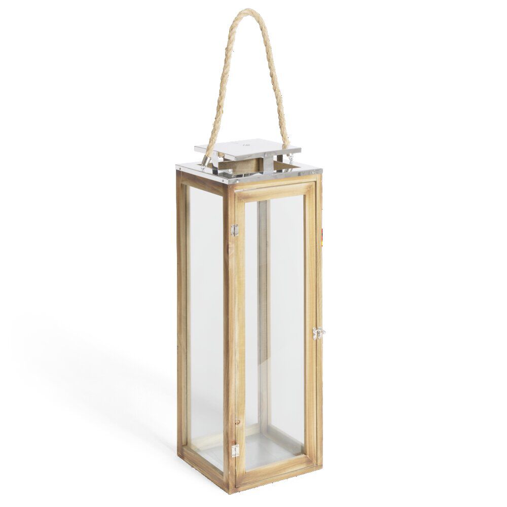 Lanterne bois et verre 23,5x23,5xH70cm