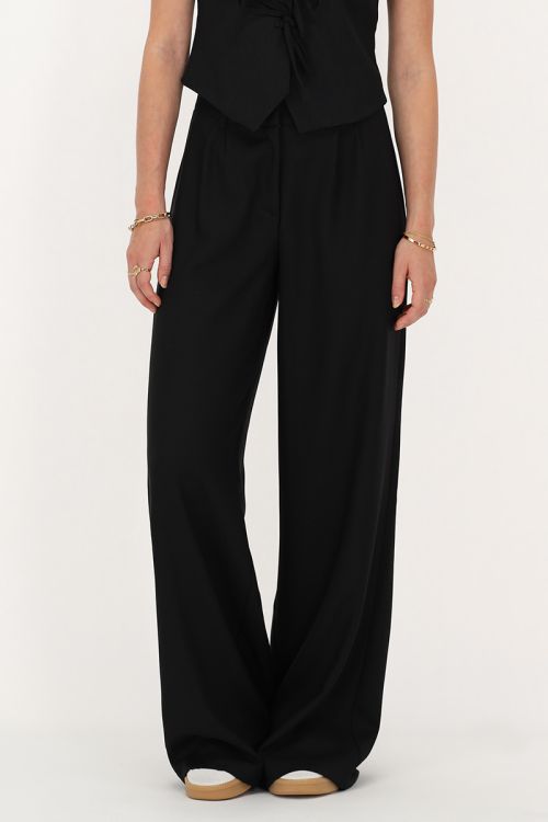Zwarte pantalon wide leg met blinde knoop