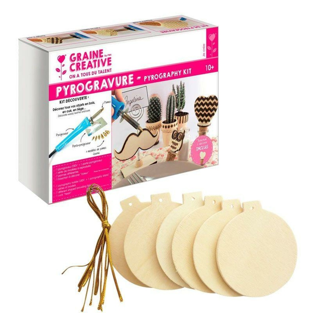 Coffret pyrogravure + boules de noël en bois à suspendre