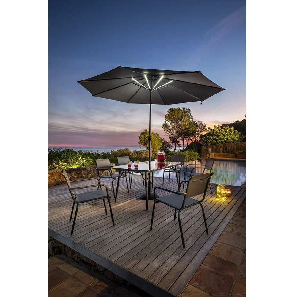 Parasol lumineux centré rond Lumino solaire gris Ø300xH255cm