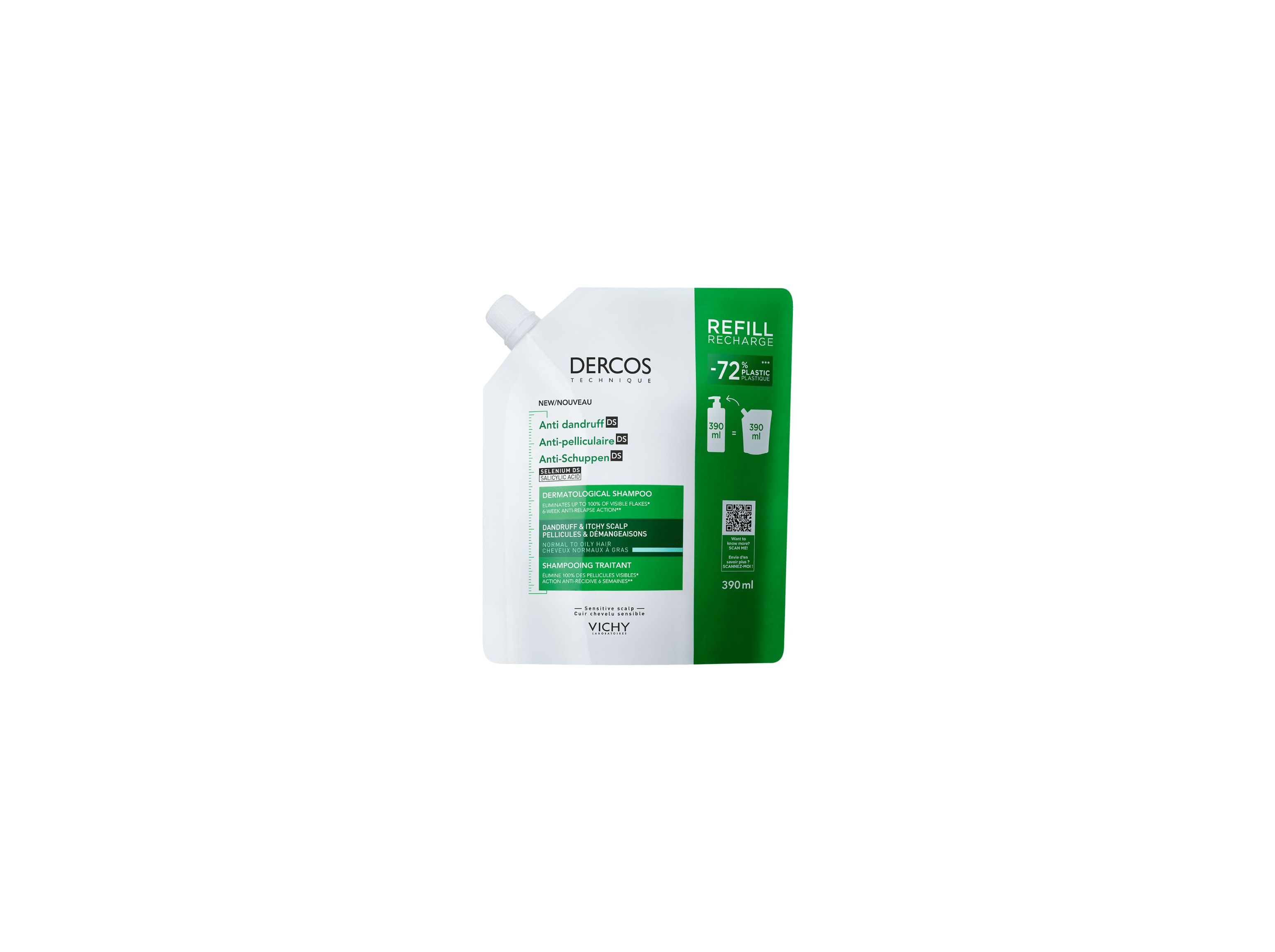 CHAMPO DERCOS ANTICASPA SECO RECARGA 390ML