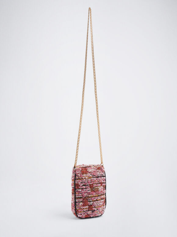 Bolsa para celular com efeito tweed - Vermelha