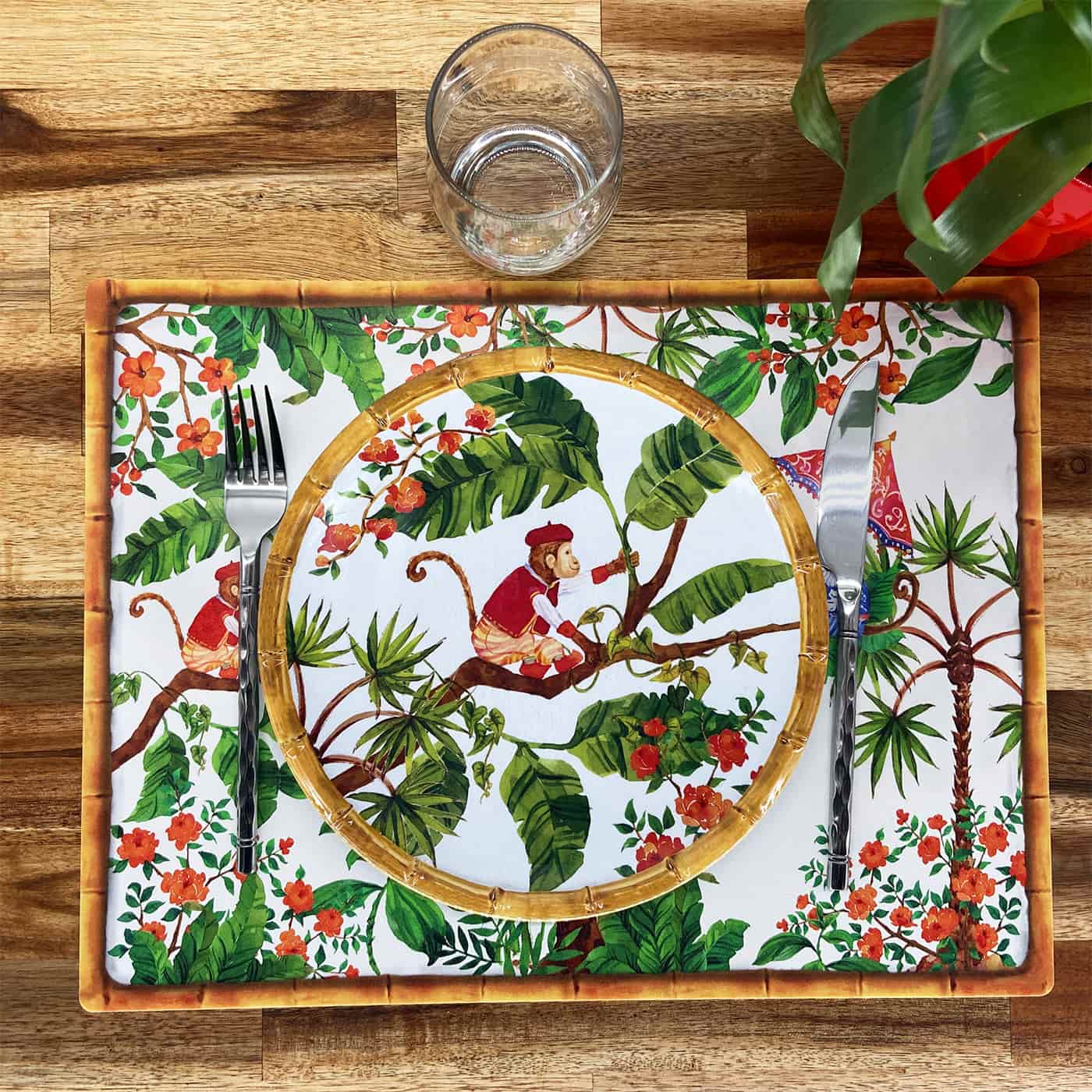 Set de table rectangulaire (40 x 30 cm) lot de 6 - singes de bali