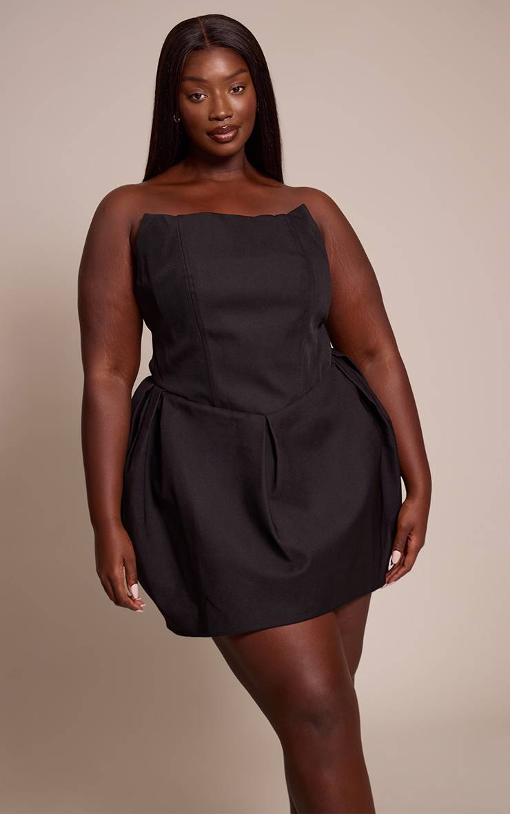Noir Robe Mini Bandeau Premium Grande Taille Avec Jupe Tulipe En Tissu Tissé