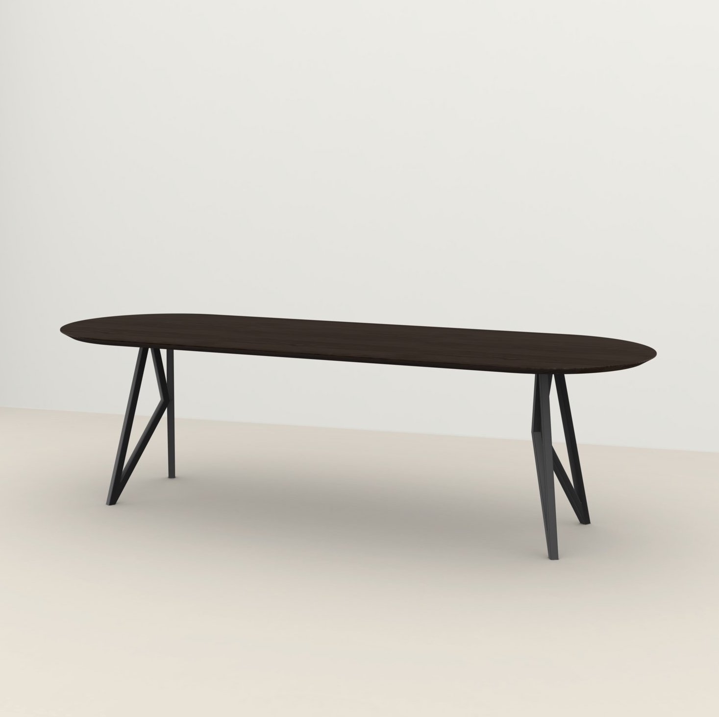 Studio HENK tafel Butterfly Plat ovaal - zwart frame, gerookte beits 280 x 90 | Gerookte Beits | Verjongde Rand | Frame Zwart