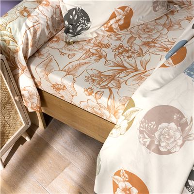 Linge de lit motif cercles à fleurs variées - BECQUET CRÉATION