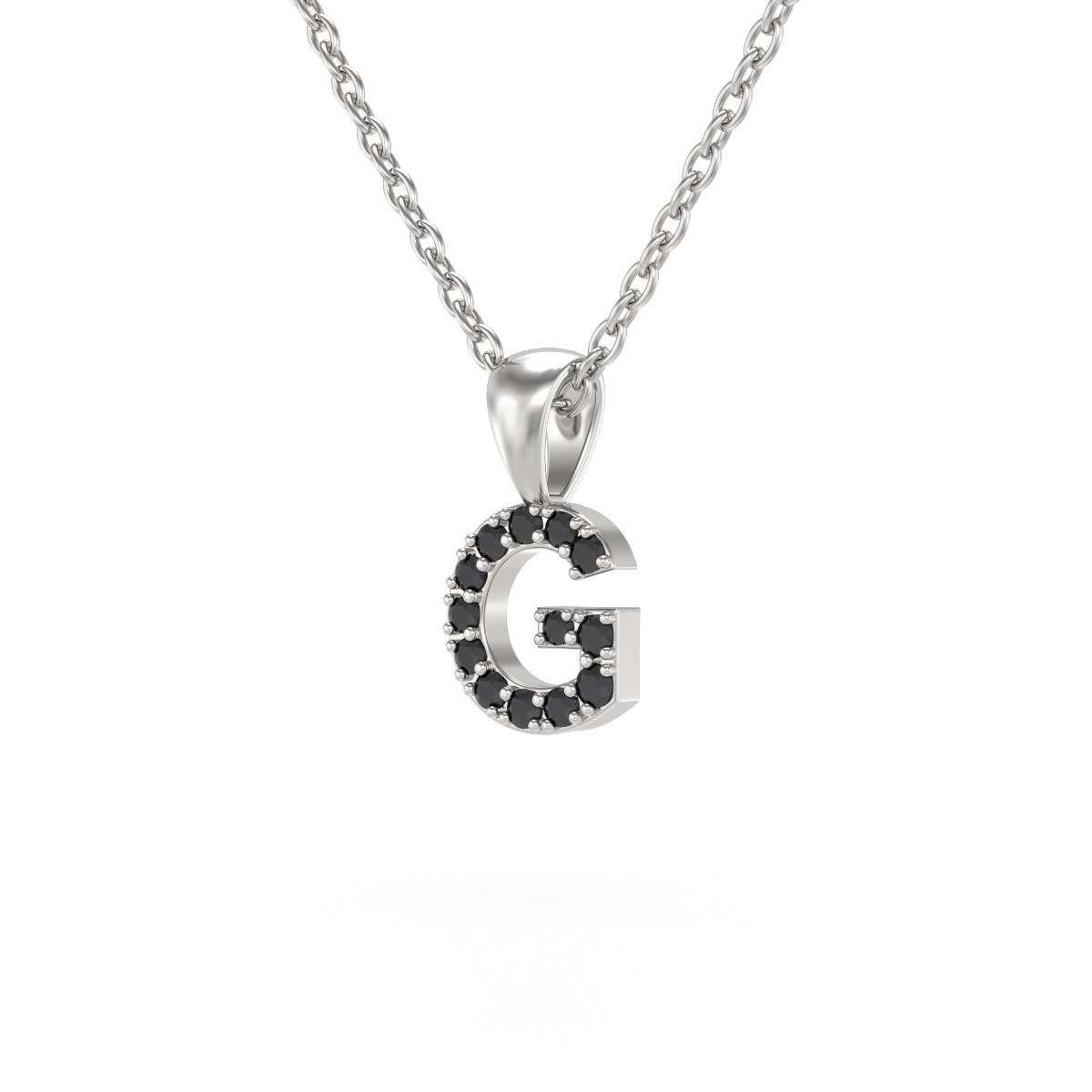 Collier Pendentif ADEN Lettre G Diamant Noir Chaine Argent 925 incluse 0.72grs