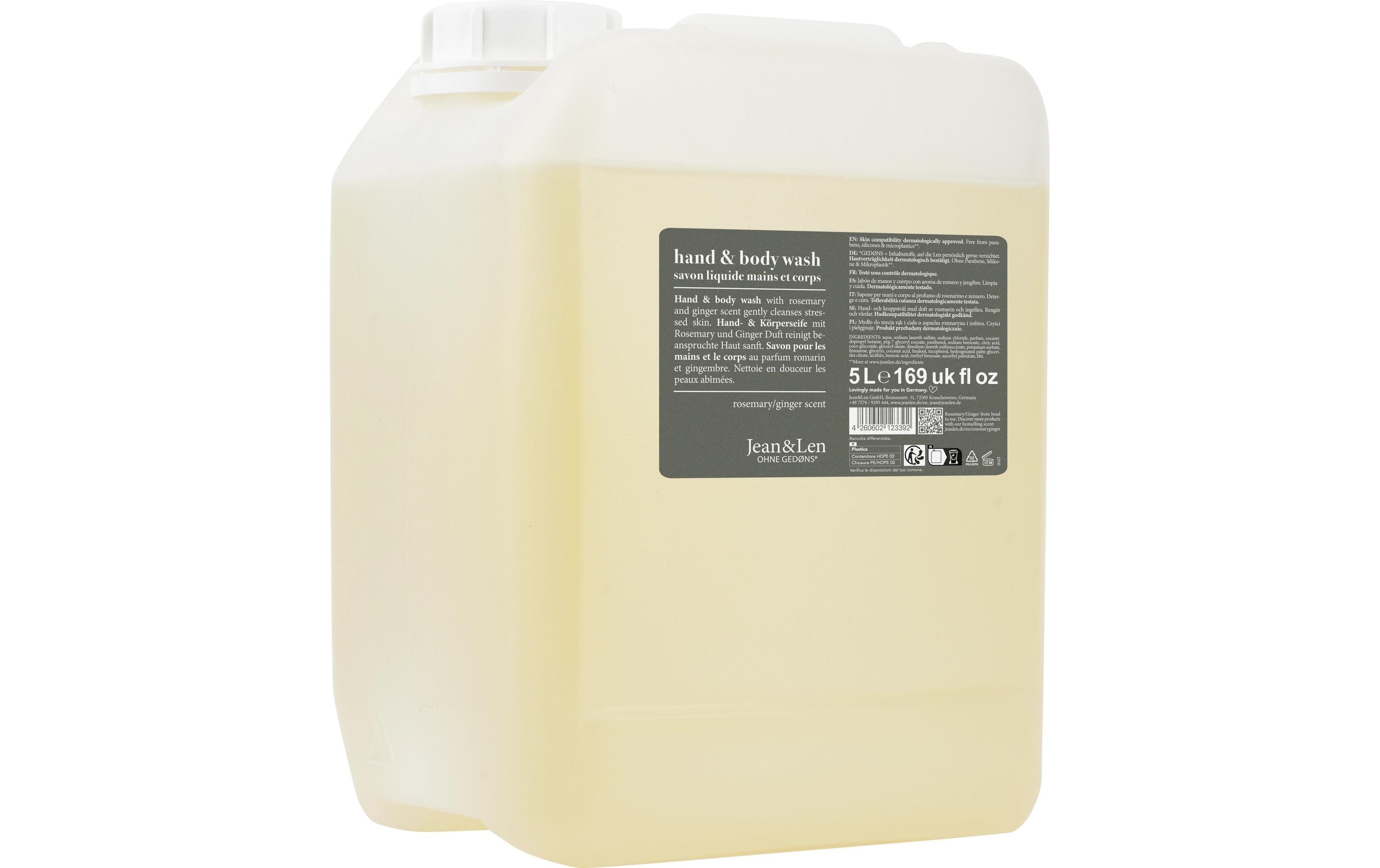 Flüssigseife Rosemary & Ginger Nachfüllpack 5 lNatürliche Flüssigseife mit würzigem Duft nach Rosmarin und Ingwer