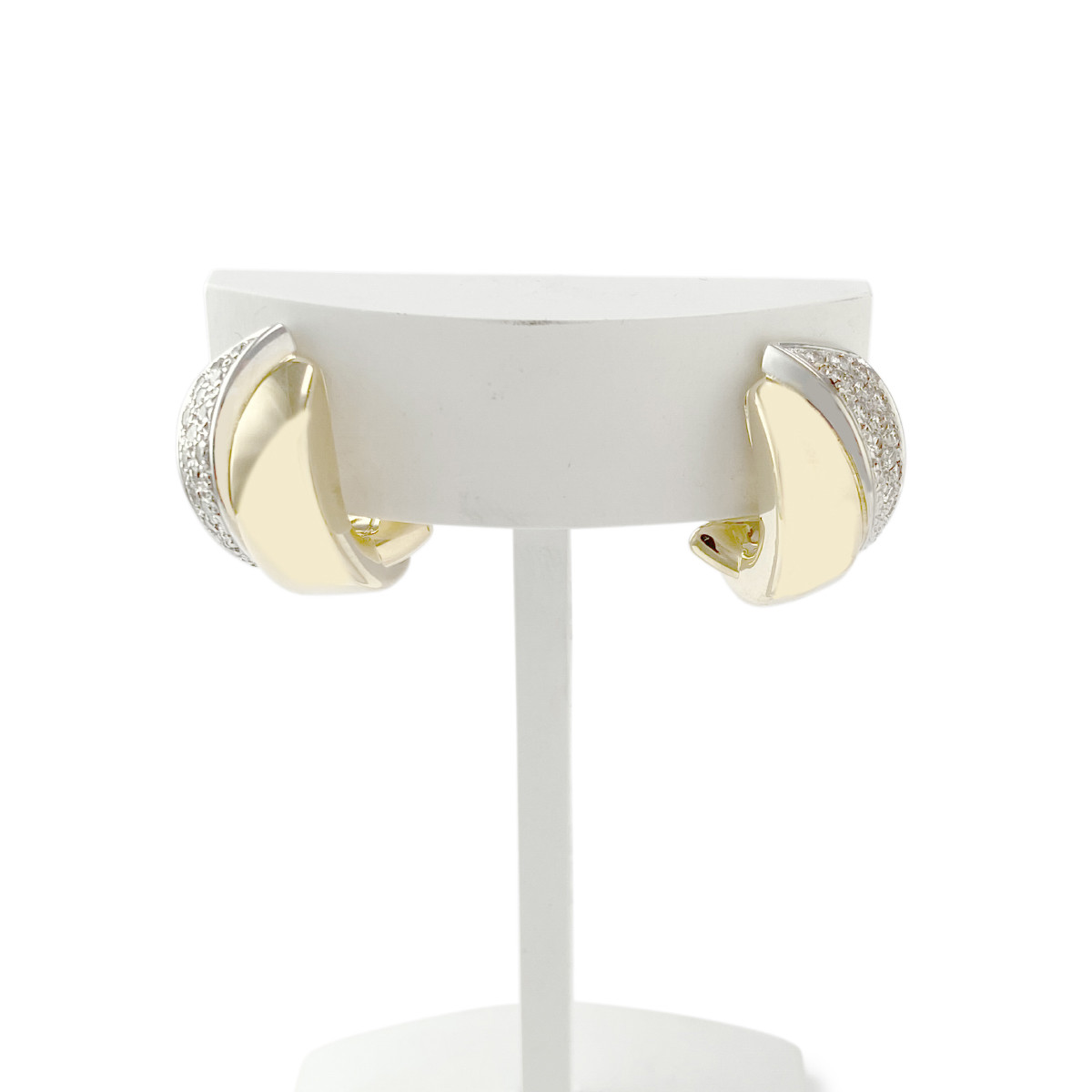 Boucles d'oreilles d'occasion or 750 jaune 2 tons diamants