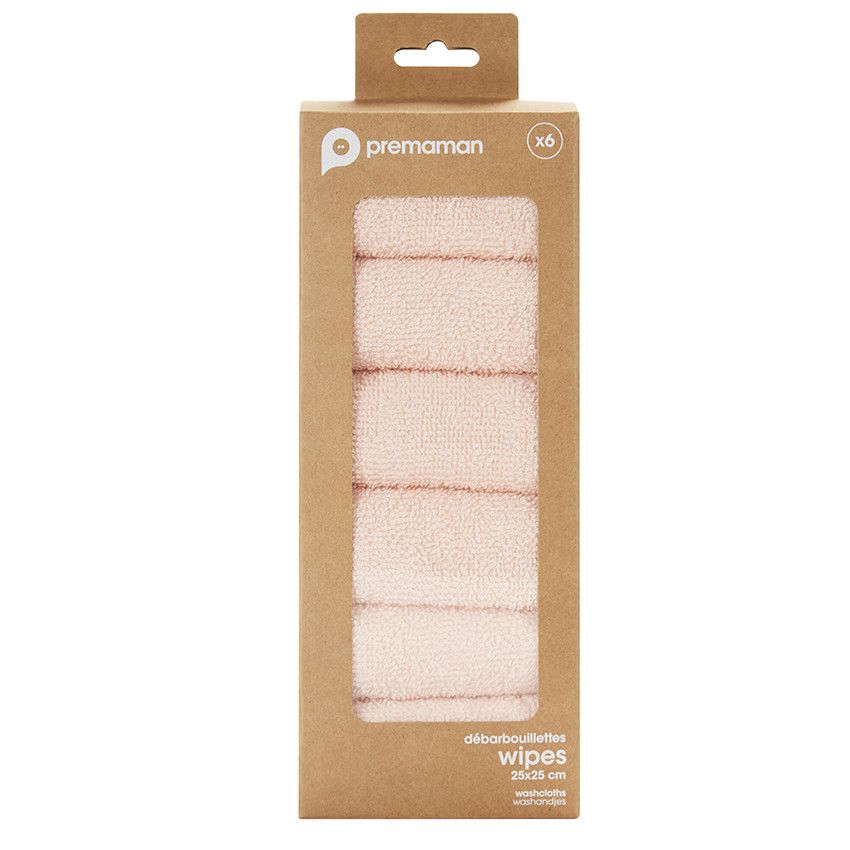 Lot de 6 débarbouillettes éponge 25 x 25 cm - Rose