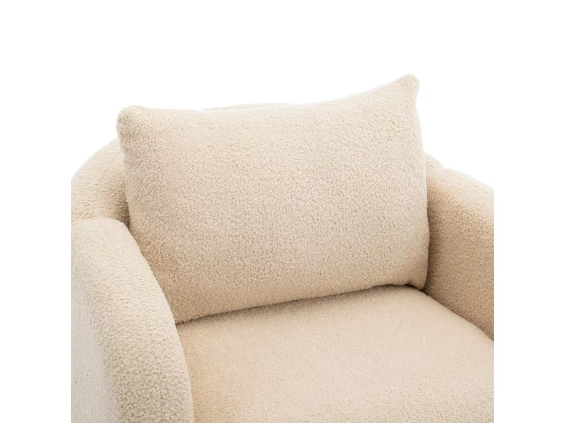 Fauteuil en tissu teddy avec coussin - pieds en bois massif - beige
