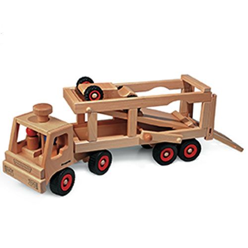 Fagus houten autotransport wagen bestuurbaar met autootje en 2 poppetjes10.49