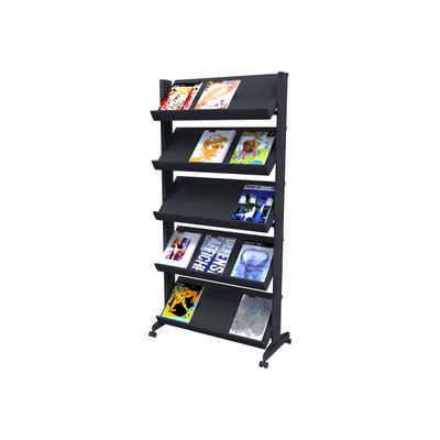 Présentoir mobile simple face - 5 tablettes - noir
