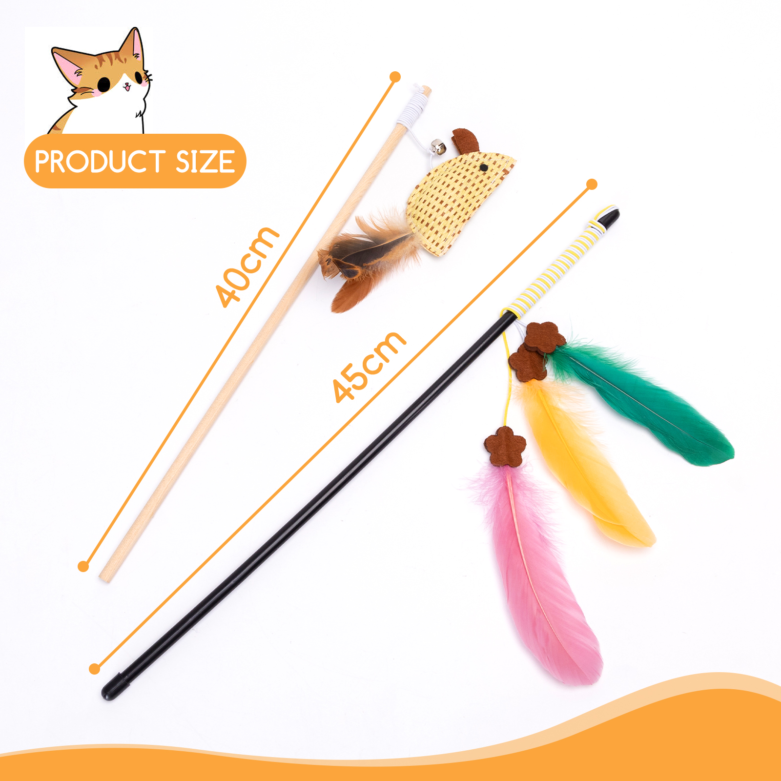 Conjunto de 2 brinquedos para gatos Nobleza: bastão para provocar gatos, brinquedo de penas para gatos, brinquedo interativo de penas para gatos.