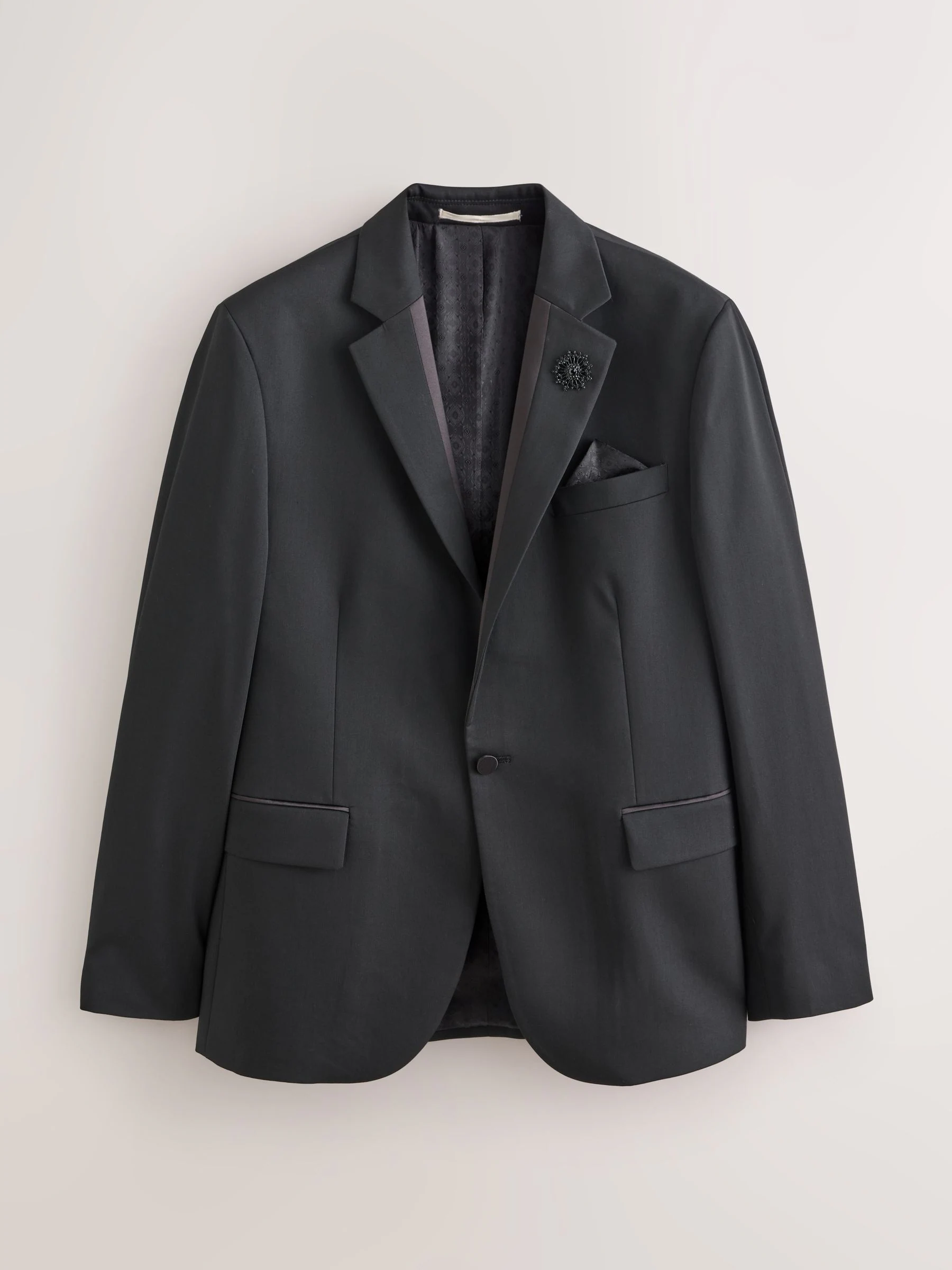 Zwart - Slim Fit Tuxedo Suit Jacket with Brooch