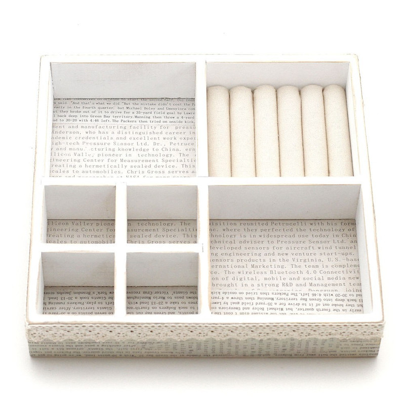 Plateau porte bijoux 7 compartiments en bois et tissu Naturel