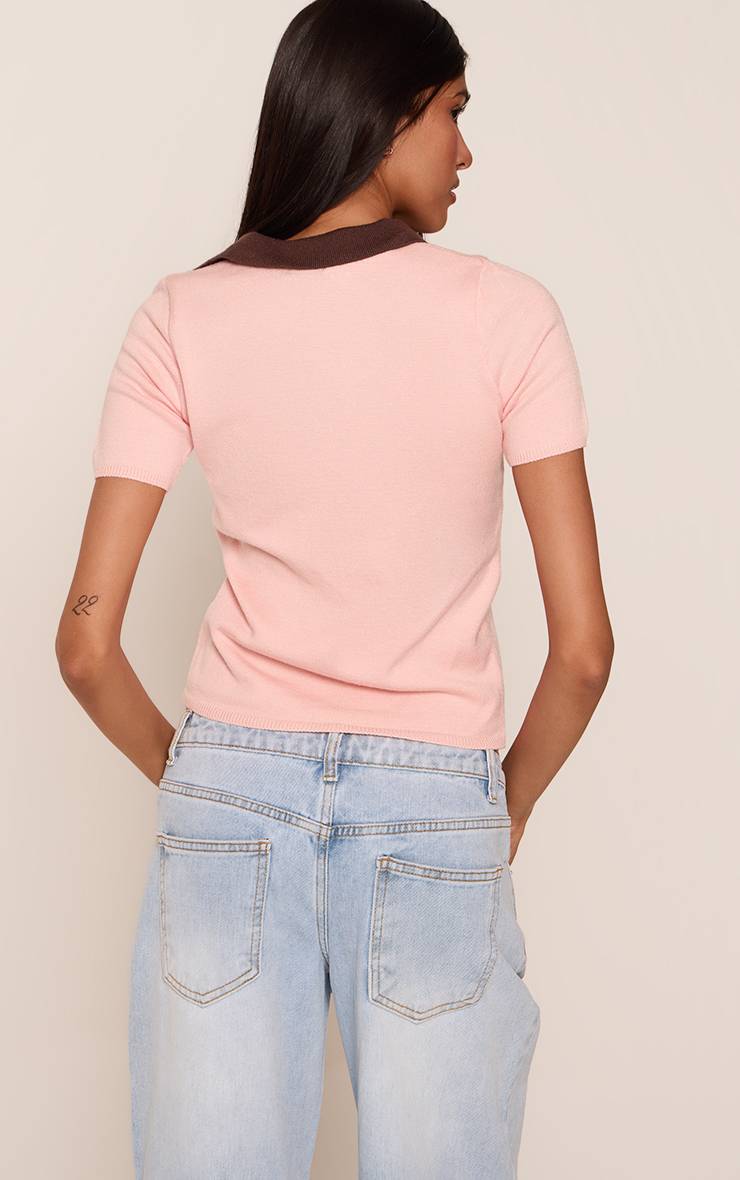 Rose Haut Polo En Maille À Col Contrasté