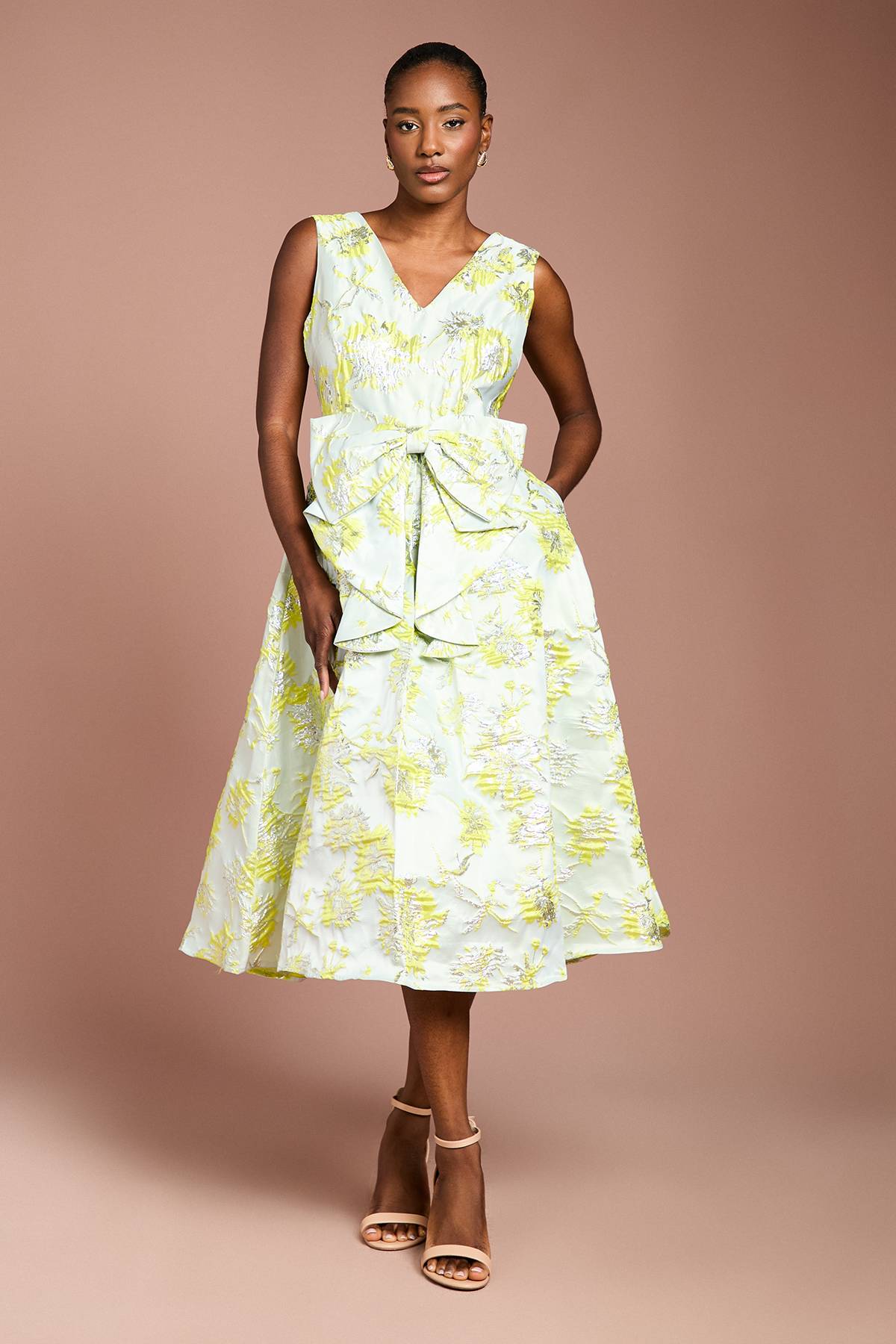 Coast Robe Mi-longue Jacquard à Nœud Devant