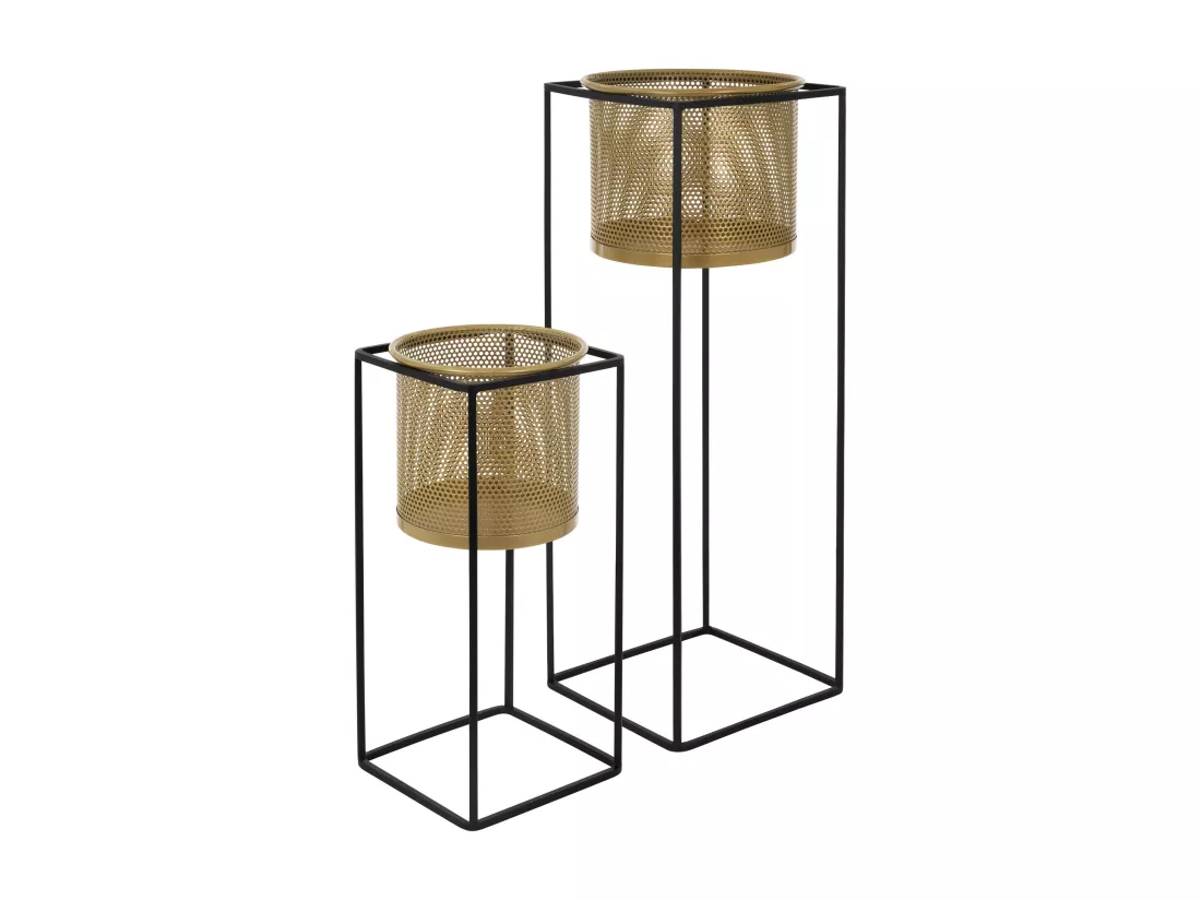 ML-Design Support pour fleurs, set de 2, noir-or, 21x21x47/25x25x71 cm, en acier, support pour pots de fleurs avec cache-pot, support pour plantes en métal, support pour pots de fleurs 2 pièces, pot de plantes déco Colonne de fleurs Tabouret de fleur