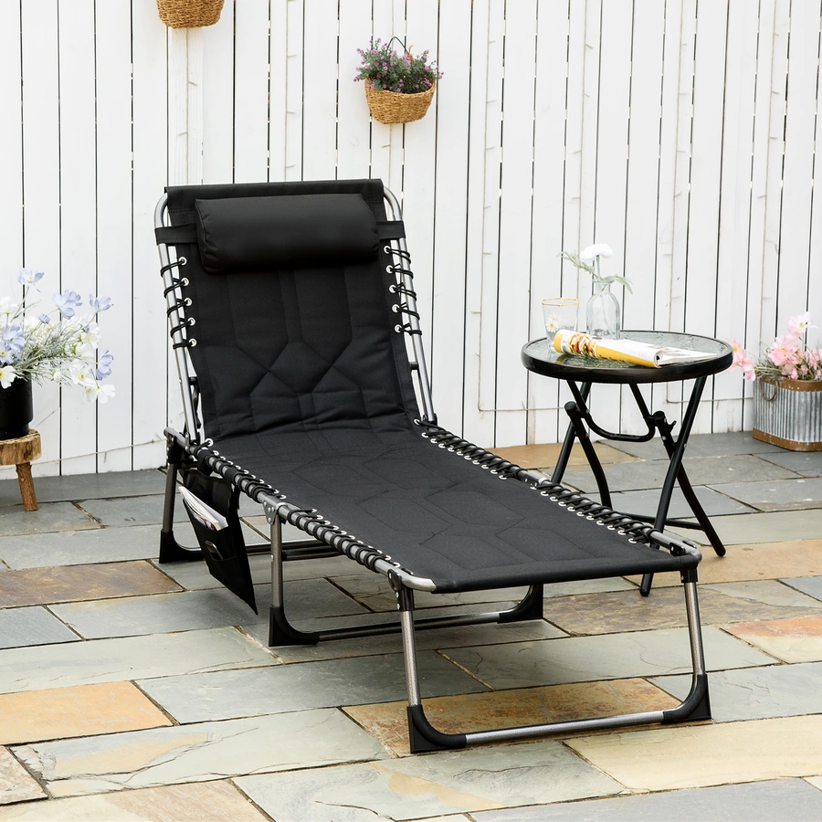 Outsunny Liegestuhl mit Kissen schwarz