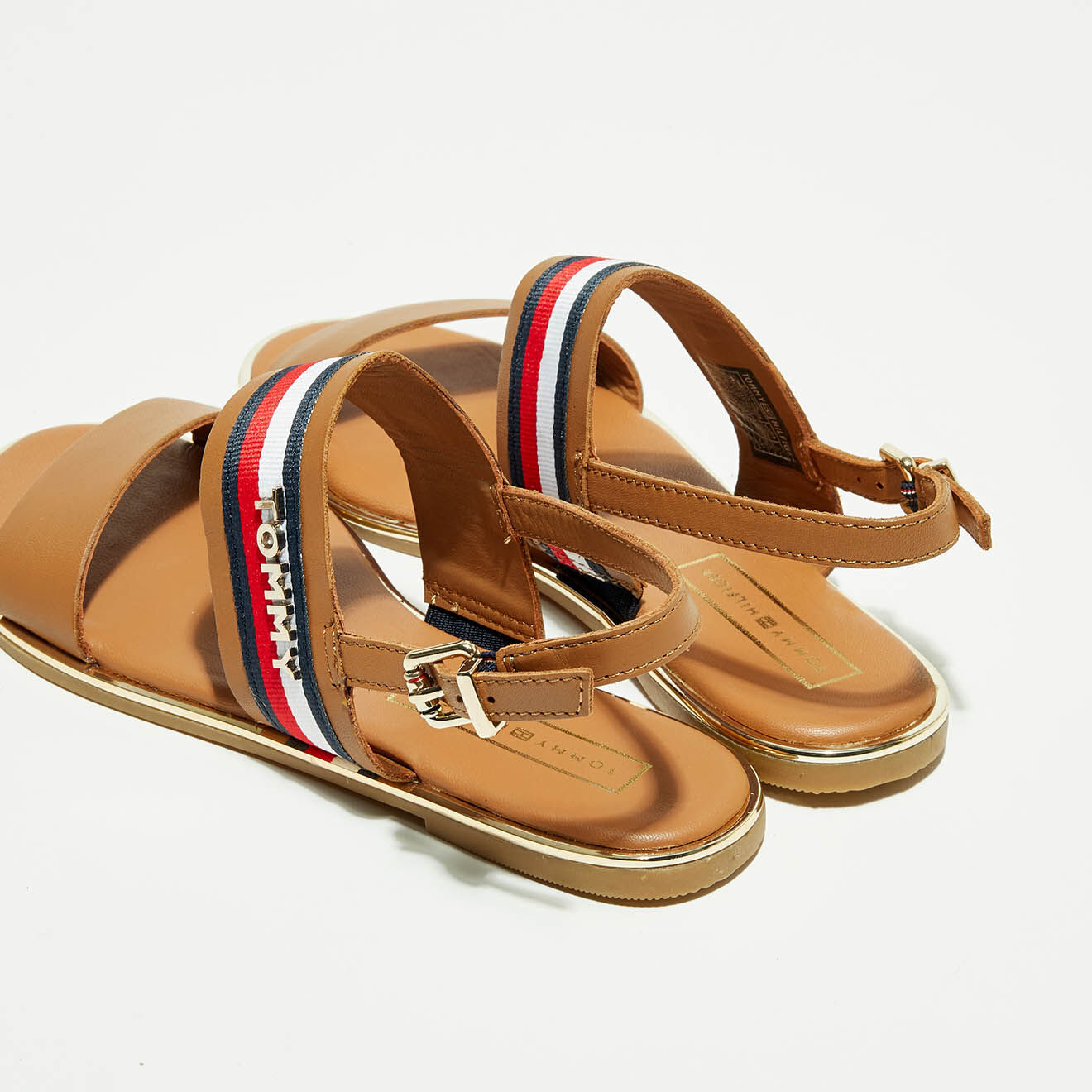 Tommy Hilfiger Sandales en Cuir Corporate Ribbon cognac