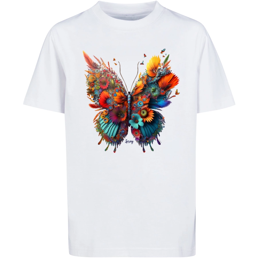F4NT4STIC T-Shirt Schmetterling Blumen Tee Unisex weiß