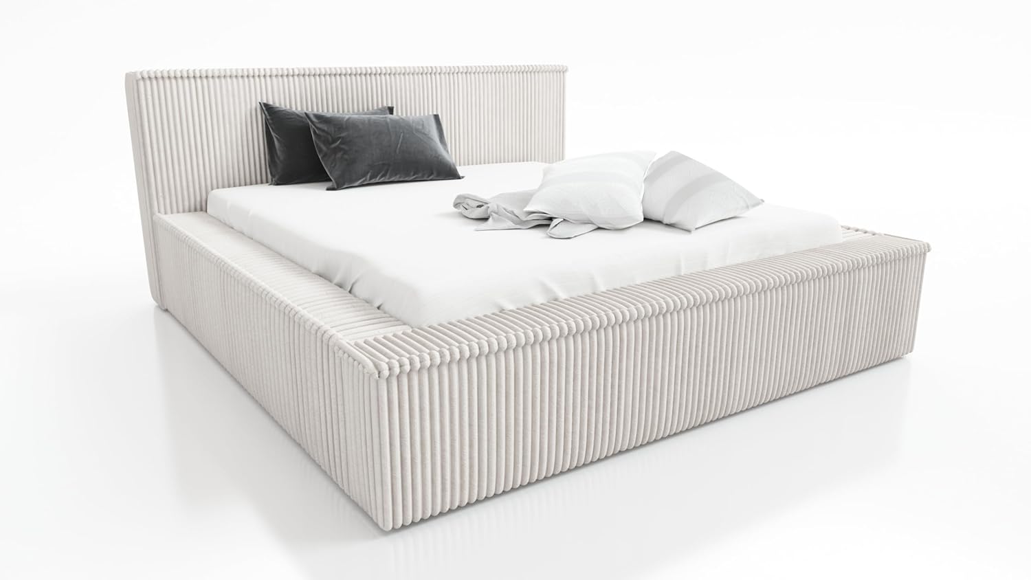 A&J MöbelLand Polsterbett Rio 140x200 mit Matratze, Bettkasten und Lattenrost. Farbe: Beige