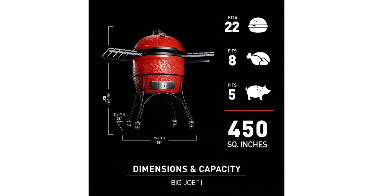 Kamado JoeBig Joe I houtskoolbarbecue  (Rood/zwart, Ø 61cm)