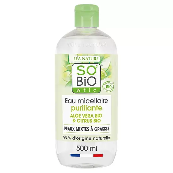 So'Bio Étic Hydra Aloe Vera Eau Micellaire Purifiante Jus d'Aloe Vera Bio 500ml