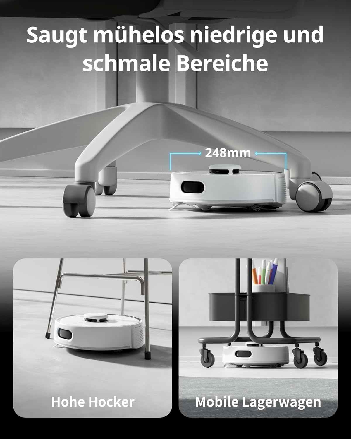 SwitchBot K10+ Pro Saugroboter mit Absaugstation 90 Tage, 45dB Ultraleise, Mini Staubsauger Roboter mit LiDAR-Navigation für Große Eckenabdeckung, Einweg-Feuchttücher zum Wischen, kompatibel mit Alexa