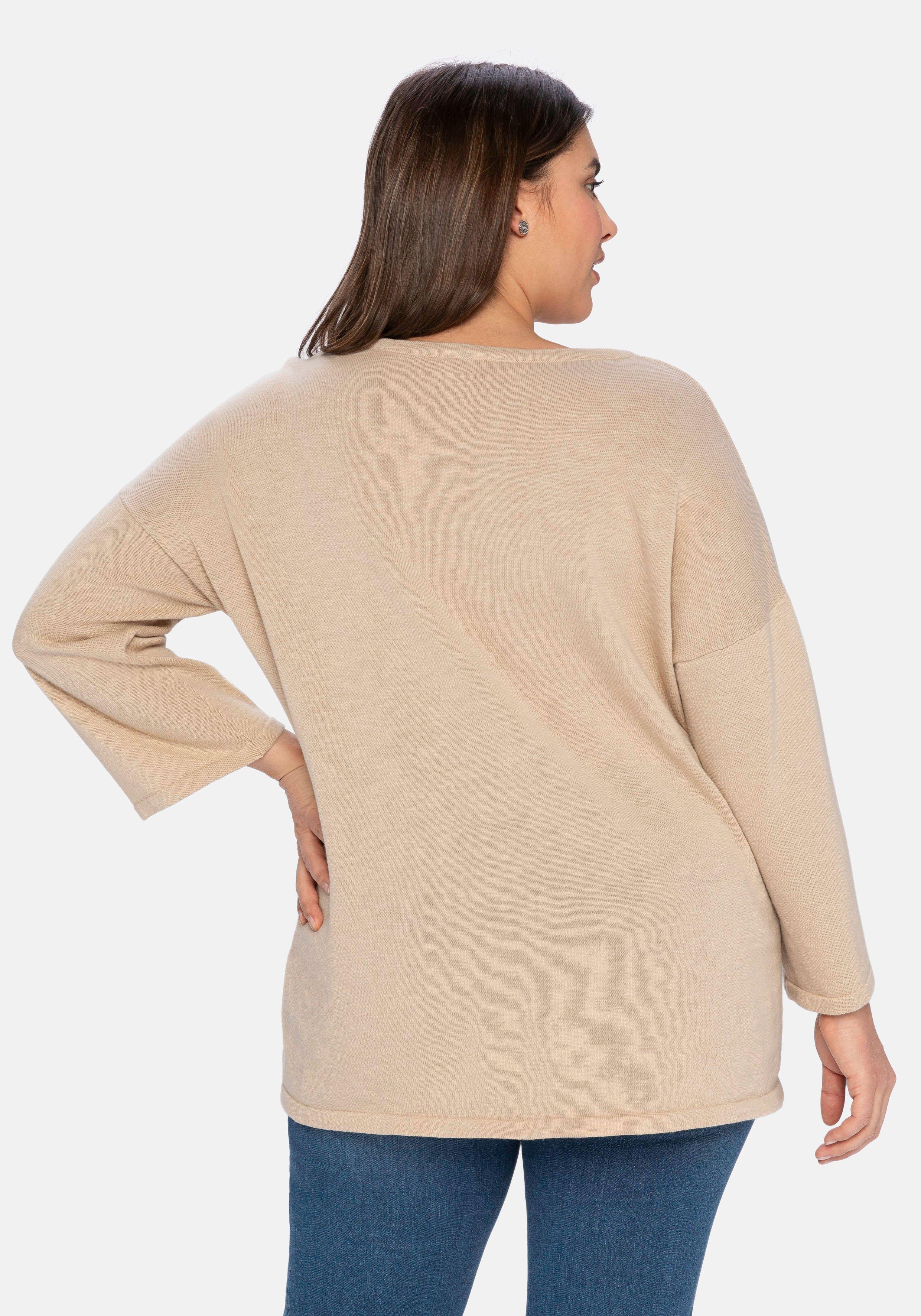 Pullover mit 7/8-Trompetenärmeln, aus Flammgarn